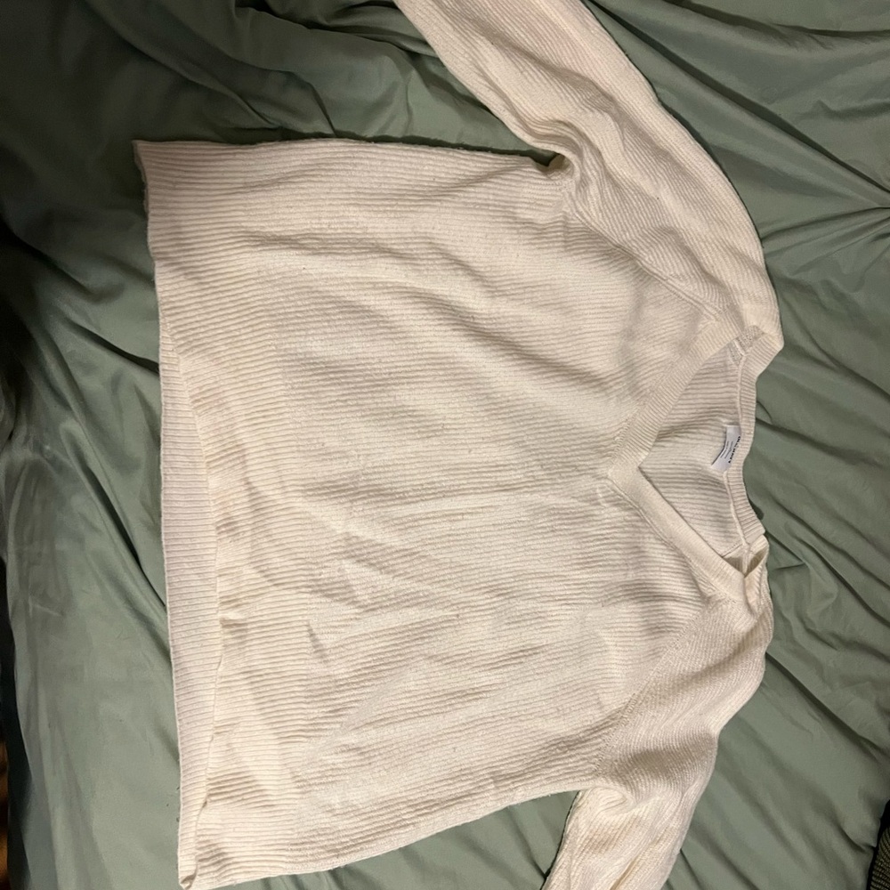Cream Ribbed V-Neck Sweater